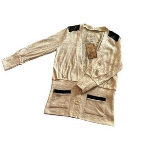 POOF! Girl’s Light Cardigan Medium Beige With Black Accent Long Sleeves BNWT